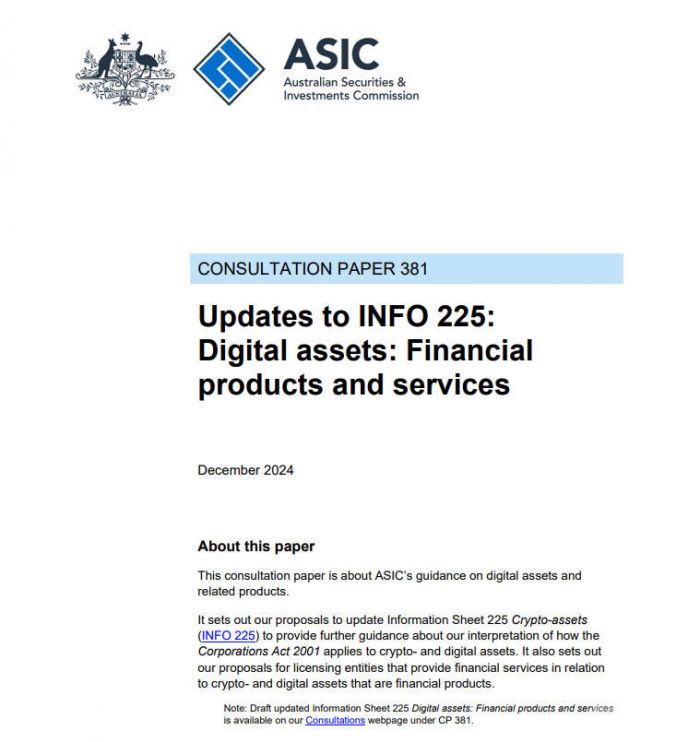澳大利亚证券与投资委员会（ASIC）更新数字资产监管指南，关注《公司法》下的合规要求